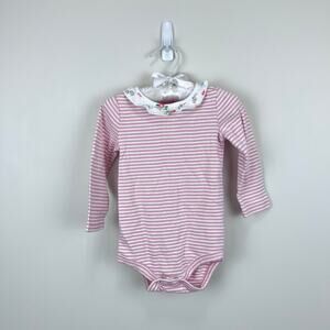 Mini Boden Pink Stripe Ruffle Collar Bodysuit 18-24 Months